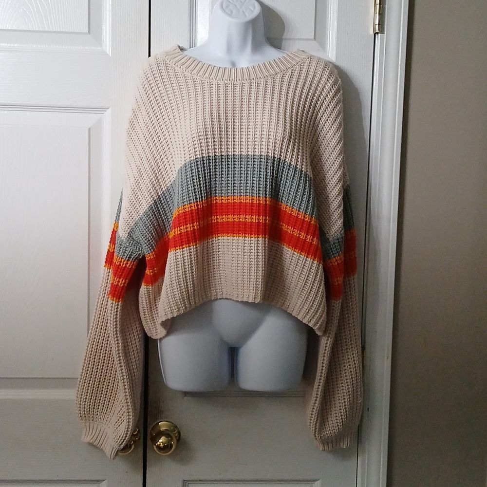 White Crow by Buckle tan multicolor color knot cropped sweater  Sz XL NWT